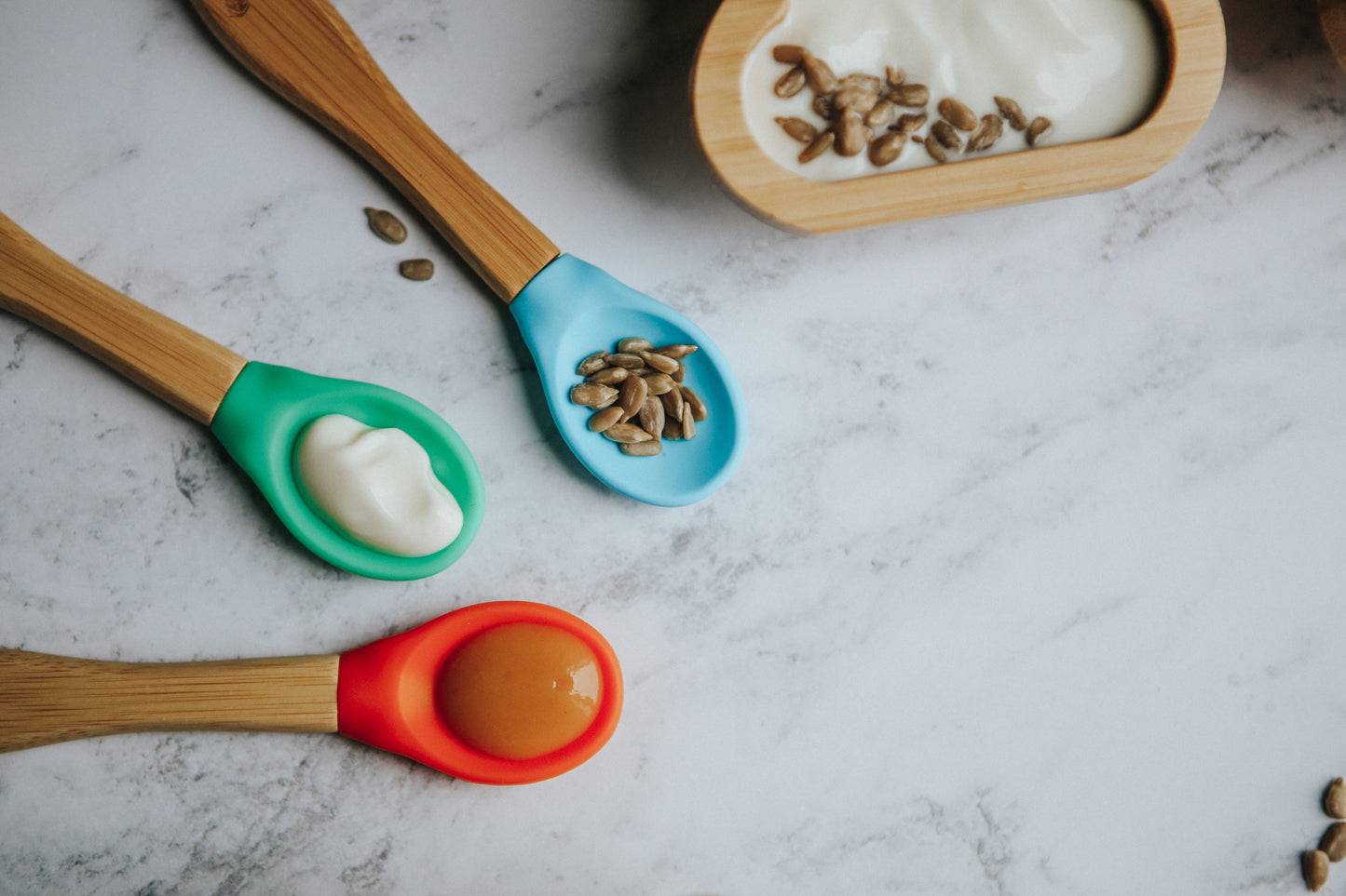 Baby Bamboo Weaning Spoons – Set of 3 – Blue, Green & Orange