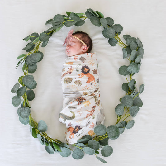 Stretchy Knit Swaddle Muslin Blanket- Wild Safari