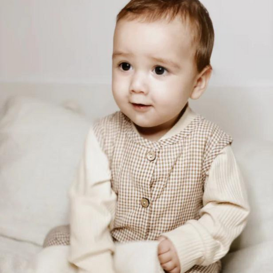 Beige Checkered Romper