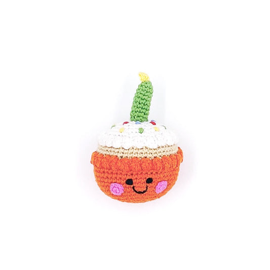 Friendly Candle Cupcake Rattle - Knitted Soft Toy - Orange - 20% OFF