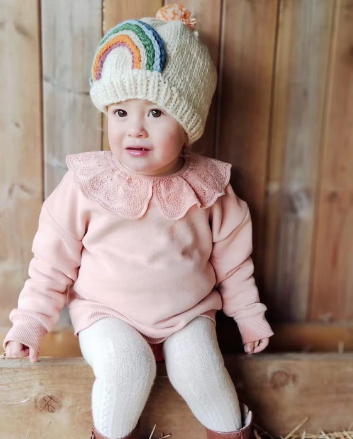 Soft Knitted Baby Bobble Hat - Rainbow - 6-12m