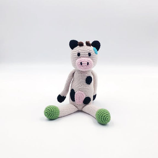 Knitted Rattle Toy - Farm Animal Cow